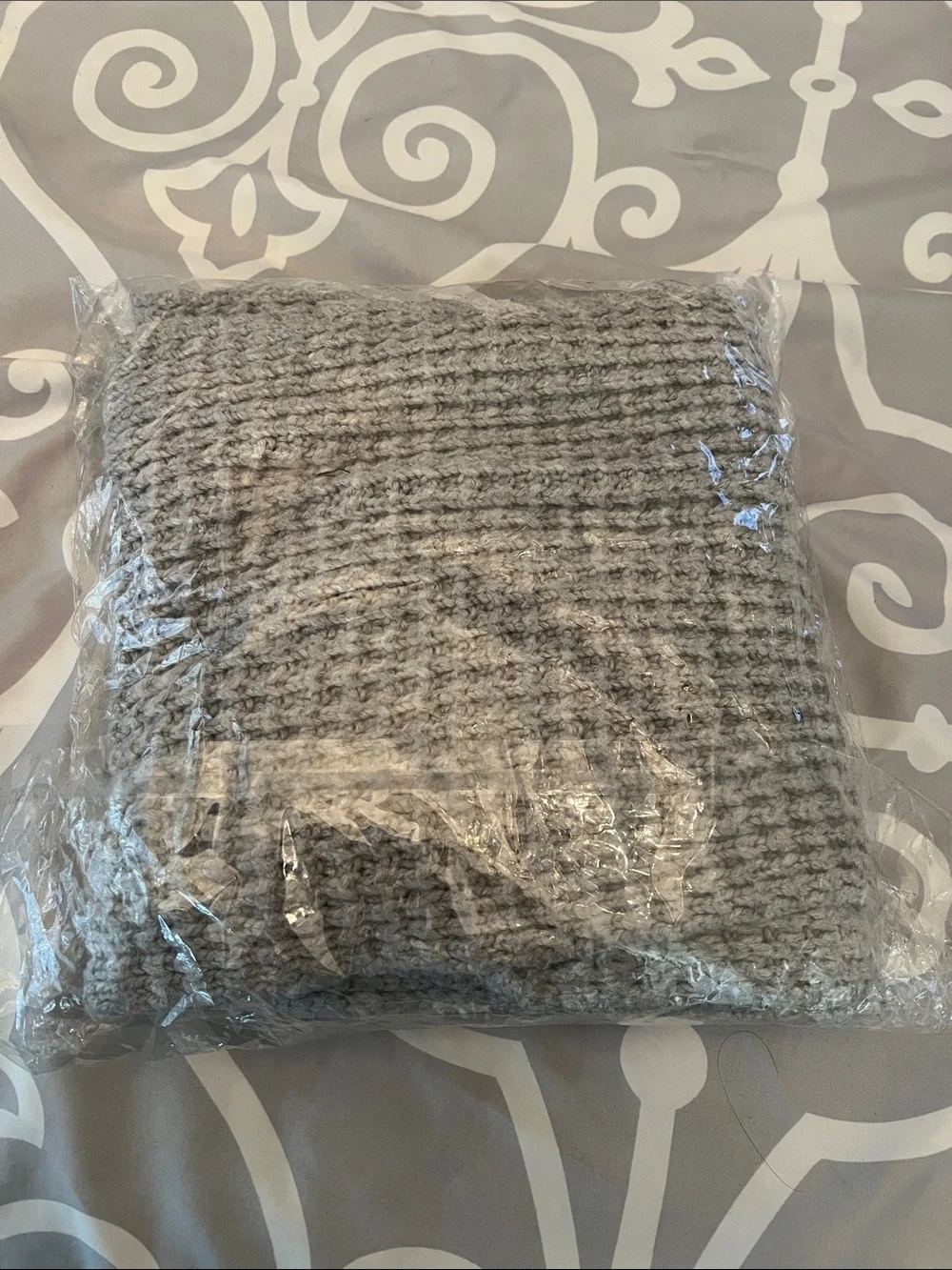 Cozy Light Gray Waffle Knit Scarf